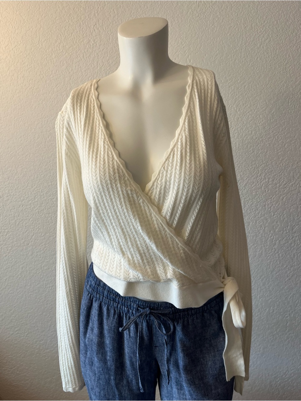 Ultra Flirt Cream Wrap Sweater Top